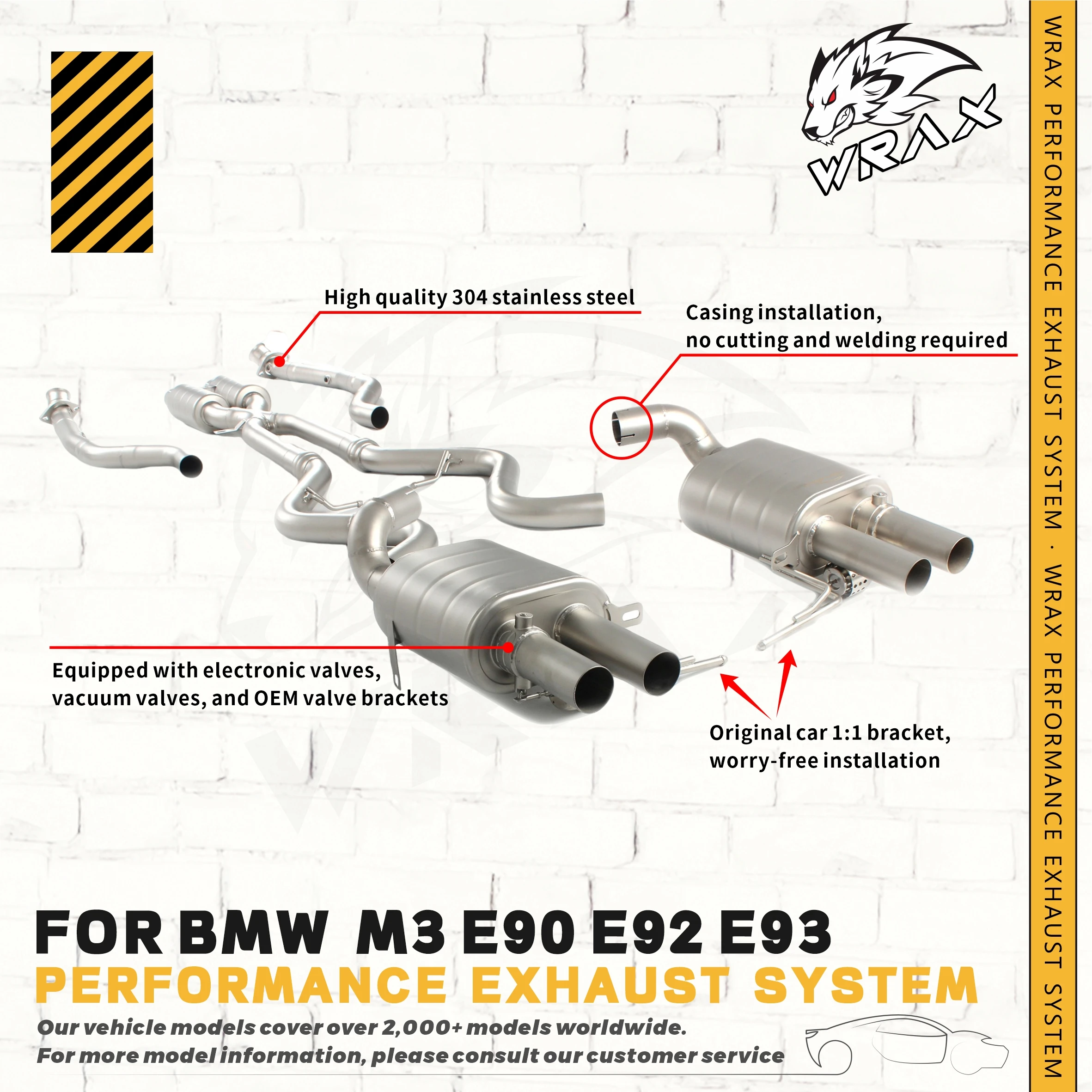 Автомобильные аксессуары, обновленный регулируемый клапан с прямой производительностью WRAX, нержавеющая сталь 304, выхлоп Catback для BMW M3 E90 E92 E93
Автомобильные аксессуары, обновленный регулируемый клапан с прямой производительностью WRAX, нержавеющая сталь 304, выхлоп Catback для BMW M3 E90 E92 E93