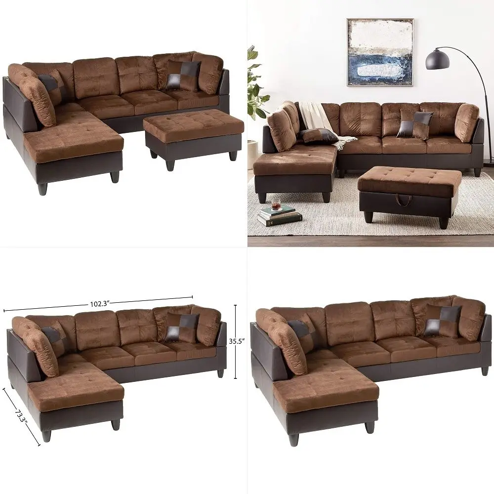 Andes Microfiber Leather Sofa Set With Ottoman, Brown
Andes Microfiber Leather Sofa Set With Ottoman, Brown