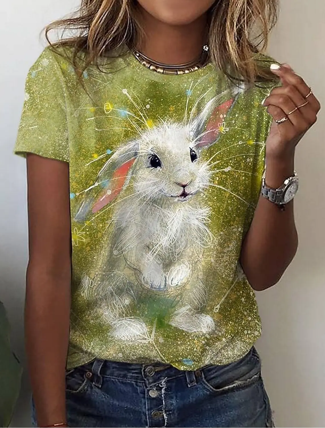 Women's T shirt Animal Weekend 3D Print Rabbit Graphics Light Green Short Sleeve Tee Fashion Round Neck Tops Summer
Women's T shirt Animal Weekend 3D Print Rabbit Graphics Light Green Short Sleeve Tee Fashion Round Neck Tops Summer