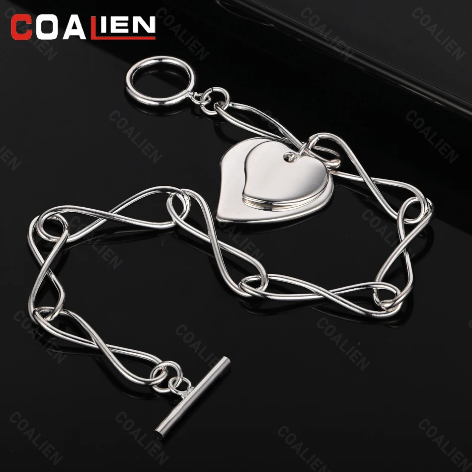 COALIEN 925 Sterling Silver 8-shaped Chain Pendant Double Heart Bracelet Women Fashion Wedding Party Jewelry
COALIEN 925 Sterling Silver 8-shaped Chain Pendant Double Heart Bracelet Women Fashion Wedding Party Jewelry