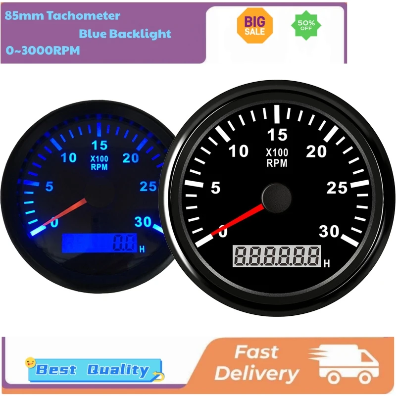 85mm Marine Waterproof Tachometers 0-3000RPM Show Revolution Meters Pulse Signal Gauges for Car Truck Vessel with Blue Backlight
85mm Marine Waterproof Tachometers 0-3000RPM Show Revolution Meters Pulse Signal Gauges for Car Truck Vessel with Blue Backlight