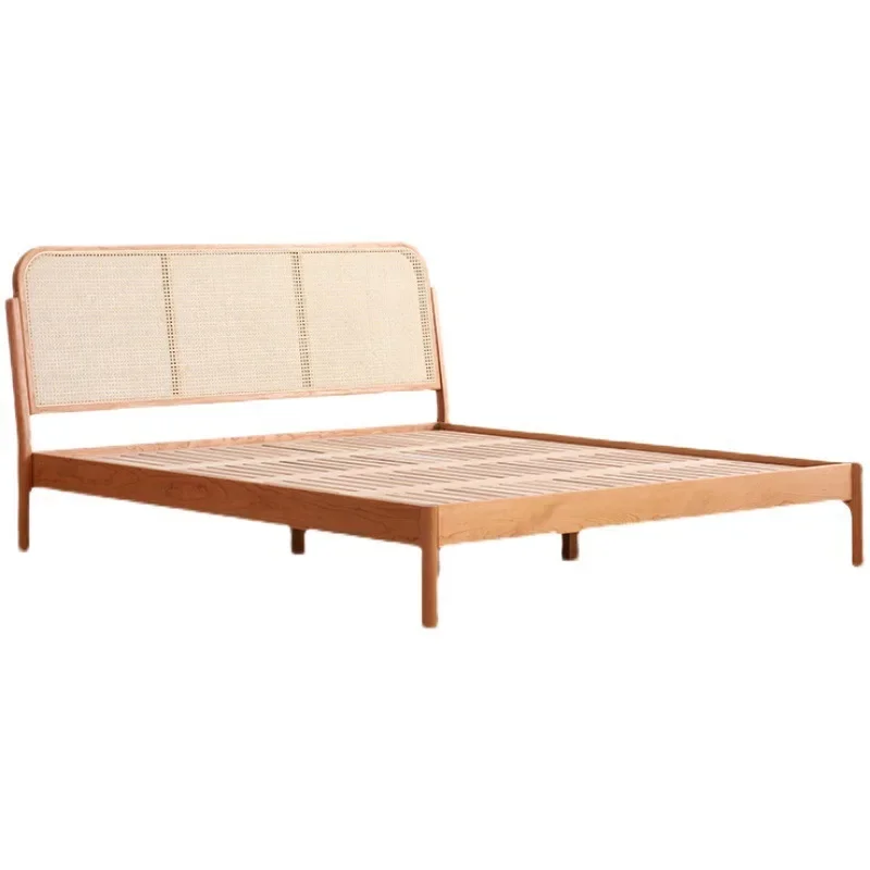 Rattan bed Japanese solid wood Cherry wood 1.8 meters 1.5 master bedroom Nordic log color double bed Vintage style furniture 
Rattan bed Japanese solid wood Cherry wood 1.8 meters 1.5 master bedroom Nordic log color double bed Vintage style furniture