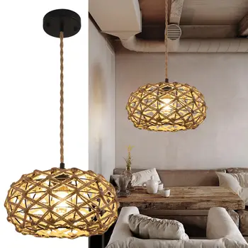 Woven Pendant Light,Farmhouse Rattan Pendant Lights,12.2