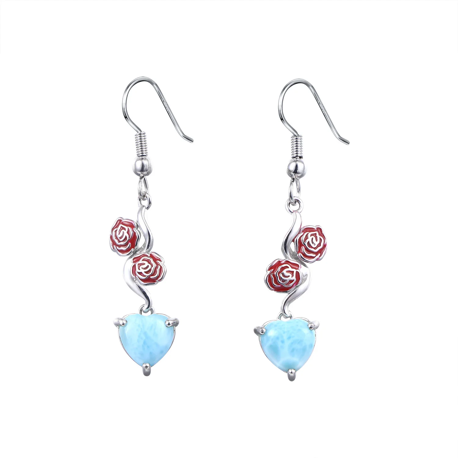 Exquisite Rhodium Plated 18K Gold Earrings, Handmade Blue Larimar Heart with Red Enamel Rose, Fashion Drop Hoop Earrings
Exquisite Rhodium Plated 18K Gold Earrings, Handmade Blue Larimar Heart with Red Enamel Rose, Fashion Drop Hoop Earrings