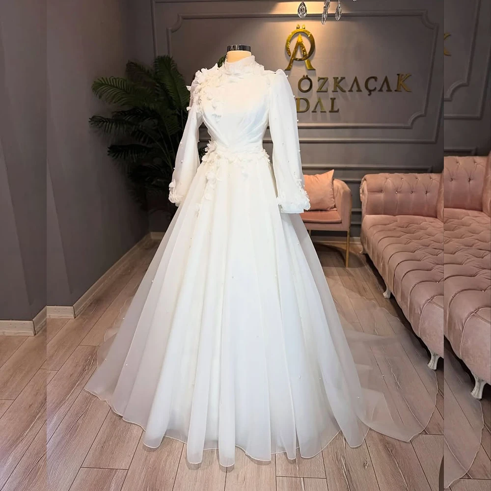 Fairy Wedding Dresses High Neck Long Sleeves A Line Tulle Church Garden Bride Dress Beading Flowers Bridal Gown Customized
Fairy Wedding Dresses High Neck Long Sleeves A Line Tulle Church Garden Bride Dress Beading Flowers Bridal Gown Customized