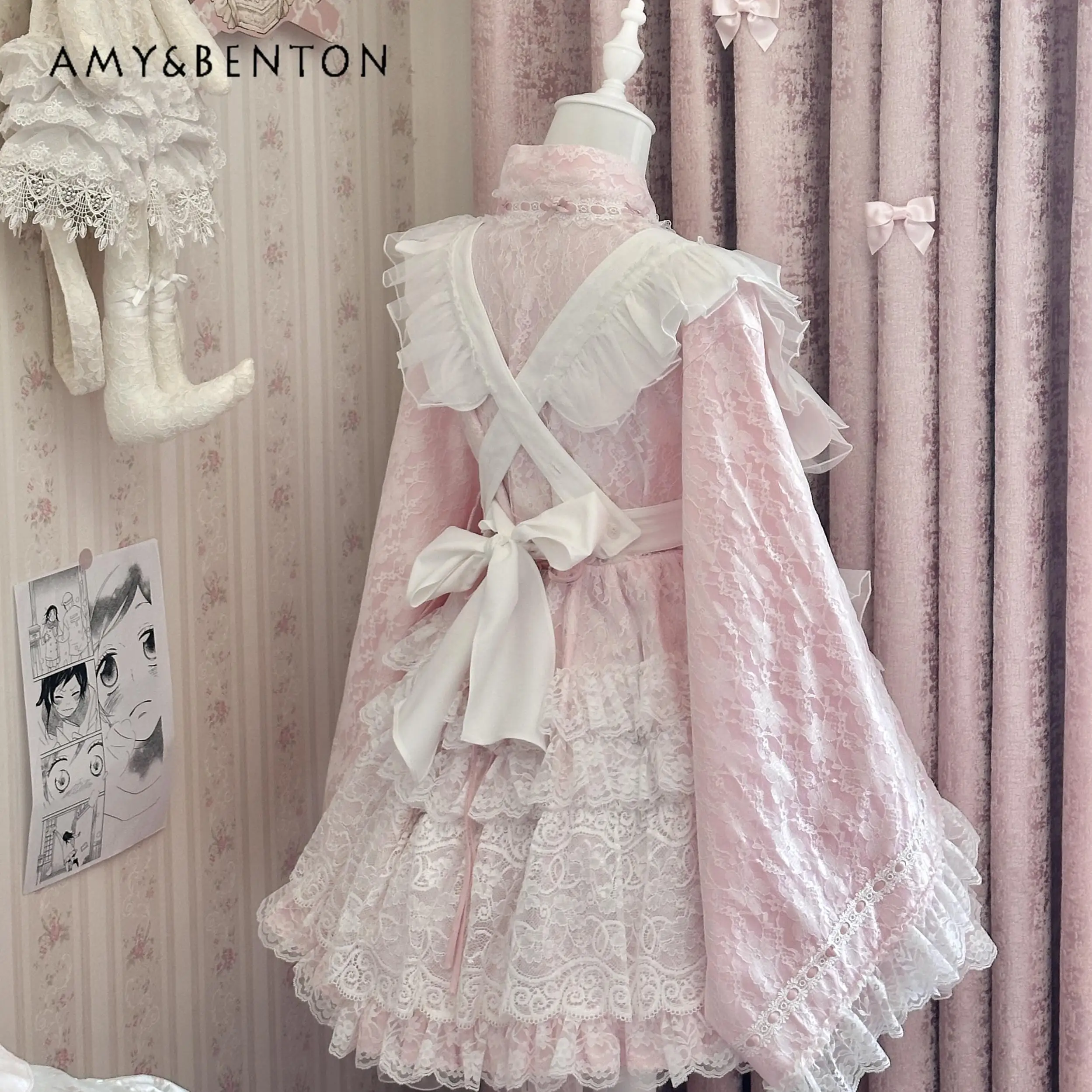 Japanese Style Sweet Cute Lace Maid Sets Cotton Bow Print Horn Sleeve Slim Multi Layered Tutu Dress for Women Subculture Lolita
Japanese Style Sweet Cute Lace Maid Sets Cotton Bow Print Horn Sleeve Slim Multi Layered Tutu Dress for Women Subculture Lolita