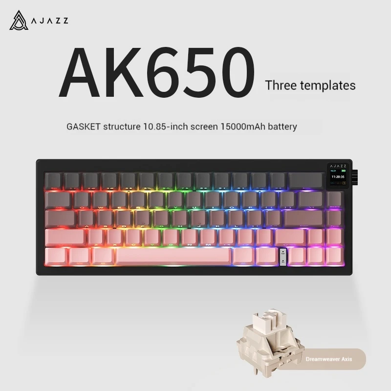 Ajazz Ak650 Tri-Mode Mechanical Keyboard With 0.85'' Tft Screen & Knob 65% Rgb Bluetooth Wireless Keyboard Esports Games Gasket
Ajazz Ak650 Tri-Mode Mechanical Keyboard With 0.85'' Tft Screen & Knob 65% Rgb Bluetooth Wireless Keyboard Esports Games Gasket