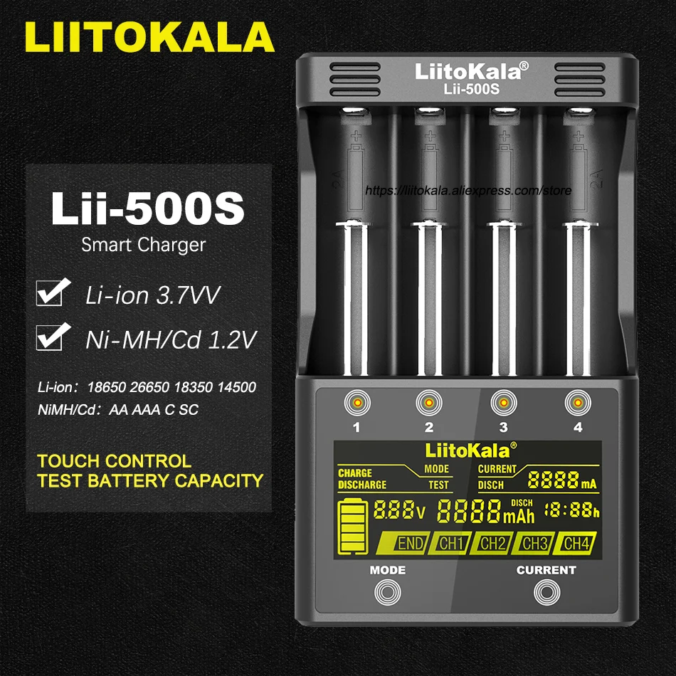 Liitokala Lii-500S Lii-500 Lii-PD4 LCD 3,7 V 18650 18350 18500 20700B 21700 20700 AA NiMH литиевое зарядное устройство
Liitokala Lii-500S Lii-500 Lii-PD4 LCD 3,7 V 18650 18350 18500 20700B 21700 20700 AA NiMH литиевое зарядное устройство