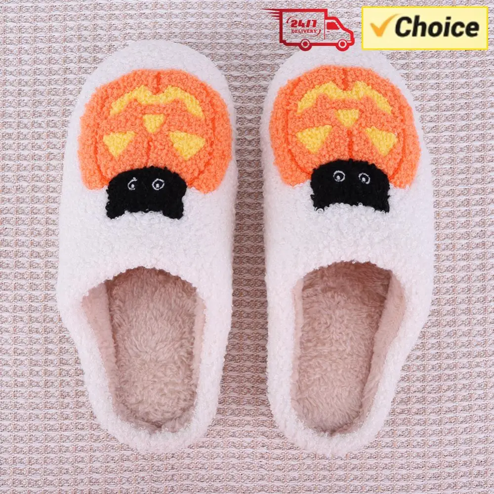 Термотапочки на плоской подошве, нескользящие удобные меховые тапочки с рисунком тыквы и кошки, теплая домашняя обувь без шнуровки, подарок для друзей 
Термотапочки на плоской подошве, нескользящие удобные меховые тапочки с рисунком тыквы и кошки, теплая домашняя обувь без шнуровки, подарок для друзей
