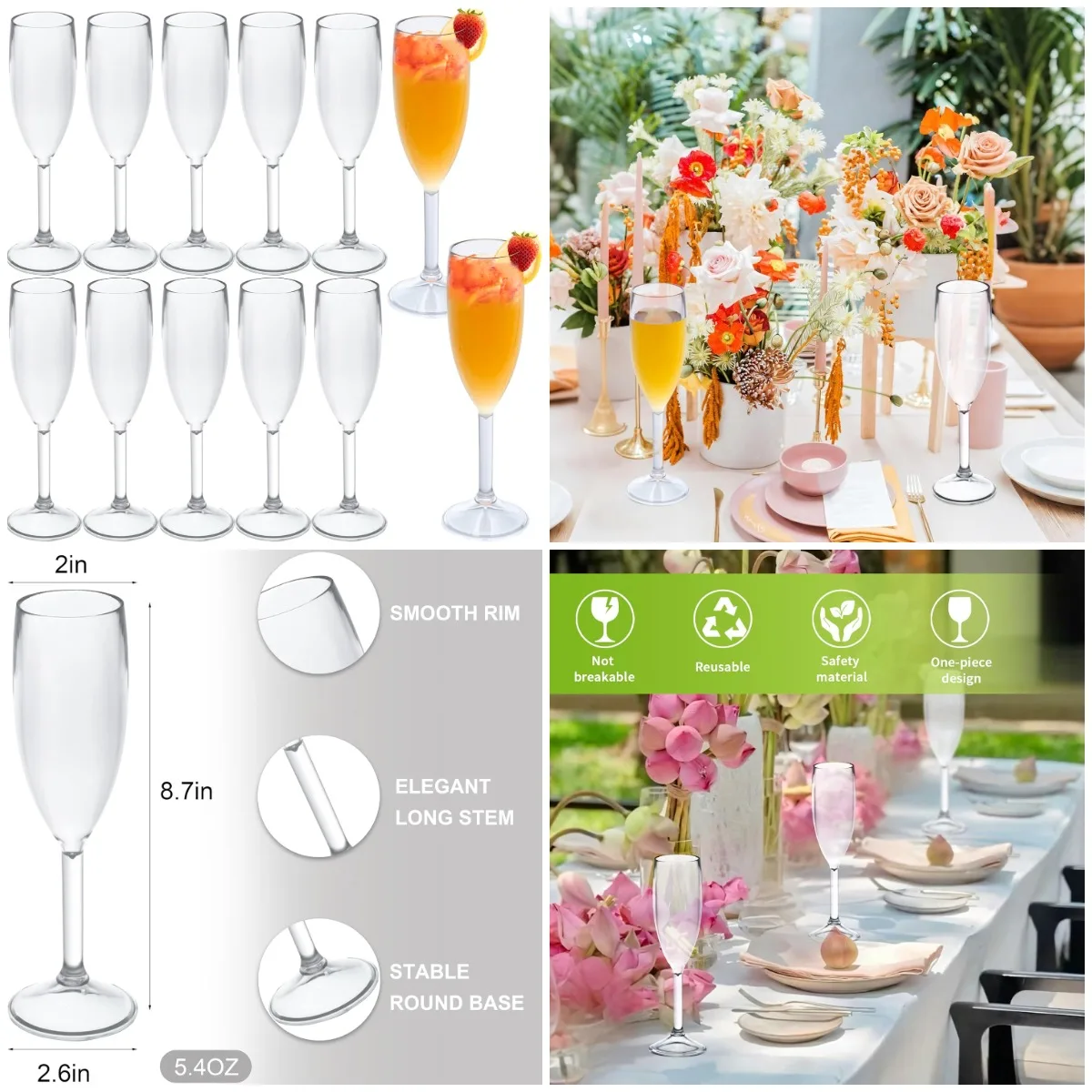 12 Pcs Clear Plastic Champagne Flutes 5.4OZ Stemmed Party Glasses for Wedding, Christmas, Birthday
12 Pcs Clear Plastic Champagne Flutes 5.4OZ Stemmed Party Glasses for Wedding, Christmas, Birthday