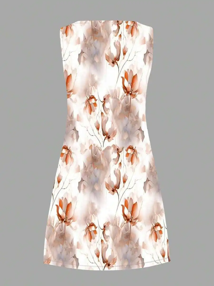 Floral Print Sleeveless A-Line Dress With Round Neck For Casual Wear
Floral Print Sleeveless A-Line Dress With Round Neck For Casual Wear