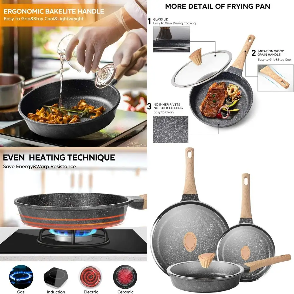 Tri-Size Nonstick Frying Pan Set with Lids, Stone Skillet Collection for Kitchen, Omelette and Induction Cooking
Tri-Size Nonstick Frying Pan Set with Lids, Stone Skillet Collection for Kitchen, Omelette and Induction Cooking