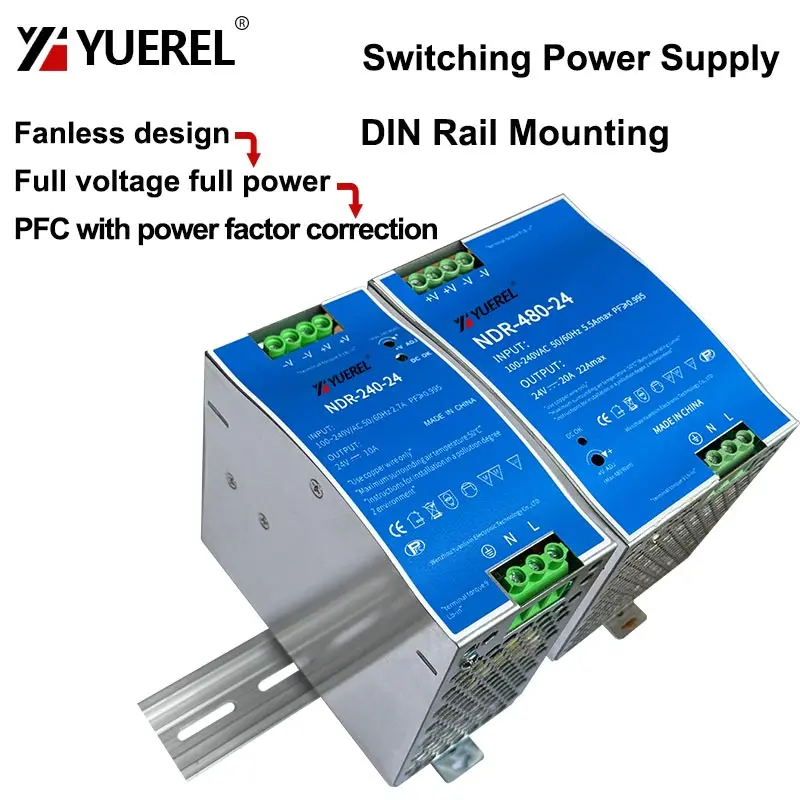 NDR 240W 480W With PFC Switching Power Supply Industrial DIN Rail AC/DC 220V to 12V24V36V48V Single Output Power Transformer
NDR 240W 480W With PFC Switching Power Supply Industrial DIN Rail AC/DC 220V to 12V24V36V48V Single Output Power Transformer