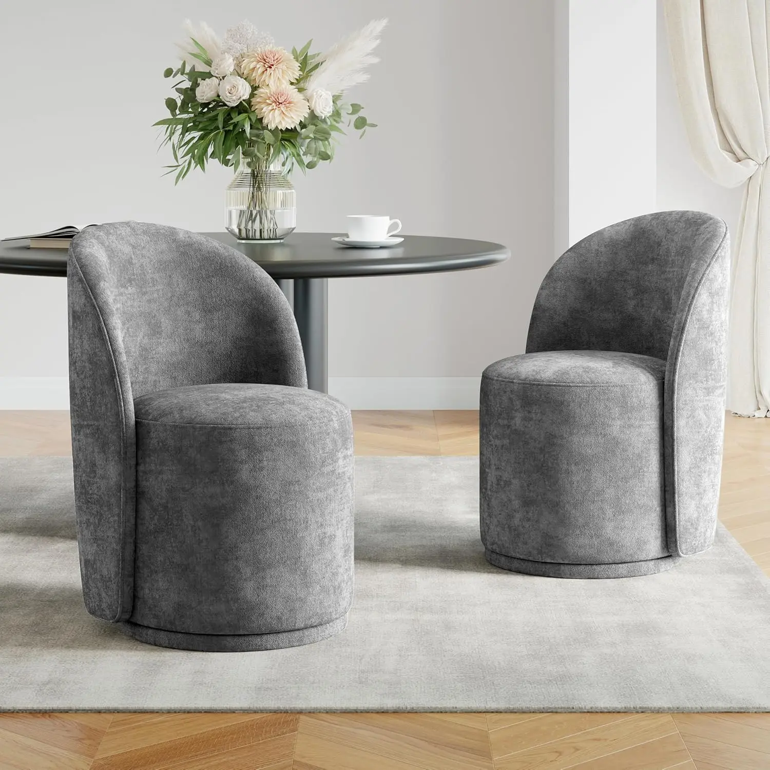Поворотное кресло-барабан с обивкой, 360 градусов ° Набор из 2 тканевых кресел без подлокотников для столовой, гостиной или косметической комнаты, темно-серый, на заказ
Поворотное кресло-барабан с обивкой, 360 градусов ° Набор из 2 тканевых кресел без подлокотников для столовой, гостиной или косметической комнаты, темно-серый, на заказ