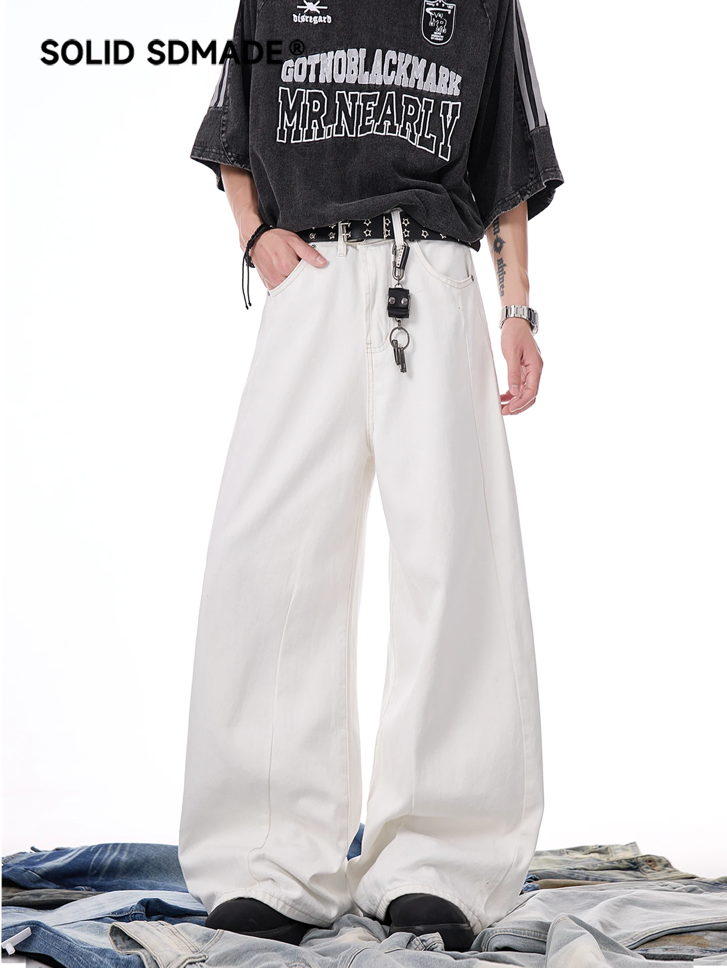SDAMDE American Splice Design Loose Wide Leg Men's Jeans CleanFit Trousers White Denim Youth Fashion High Waist Zipper Fly
SDAMDE American Splice Design Loose Wide Leg Men's Jeans CleanFit Trousers White Denim Youth Fashion High Waist Zipper Fly