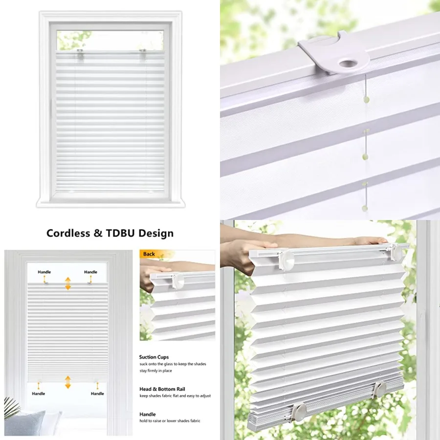 Tool-Free Cordless Pleated Shades with Suction Cups Light Filtering Top Down Bottom Up Pleated Blinds for Window Size 23" W x 3
Tool-Free Cordless Pleated Shades with Suction Cups Light Filtering Top Down Bottom Up Pleated Blinds for Window Size 23" W x 3