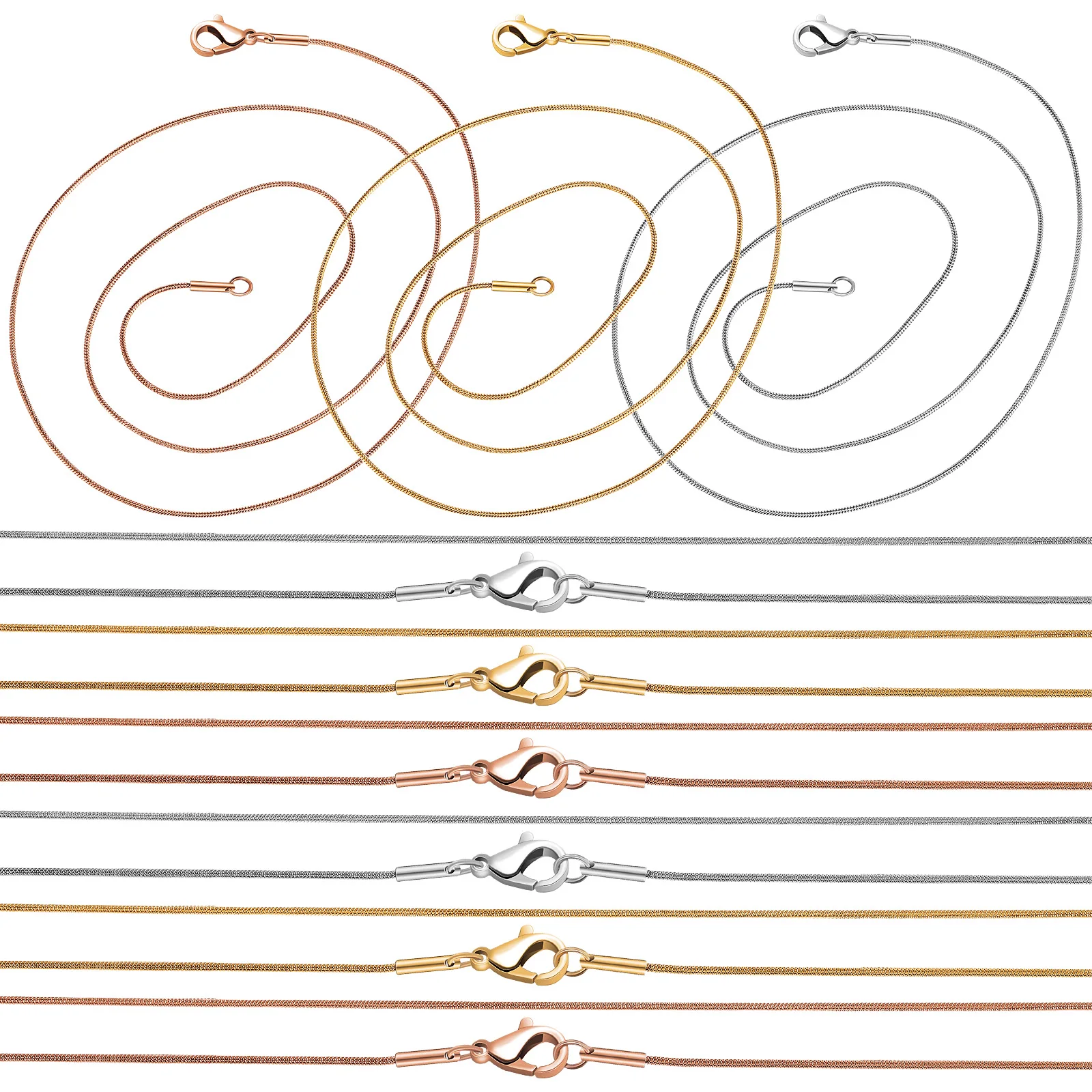 12 Pcs Stainless Steel Chains Snake Link Cable DIY Necklace Making Silver Gold Rose Gold Jewelry Accessories Lobster Clasps
12 Pcs Stainless Steel Chains Snake Link Cable DIY Necklace Making Silver Gold Rose Gold Jewelry Accessories Lobster Clasps