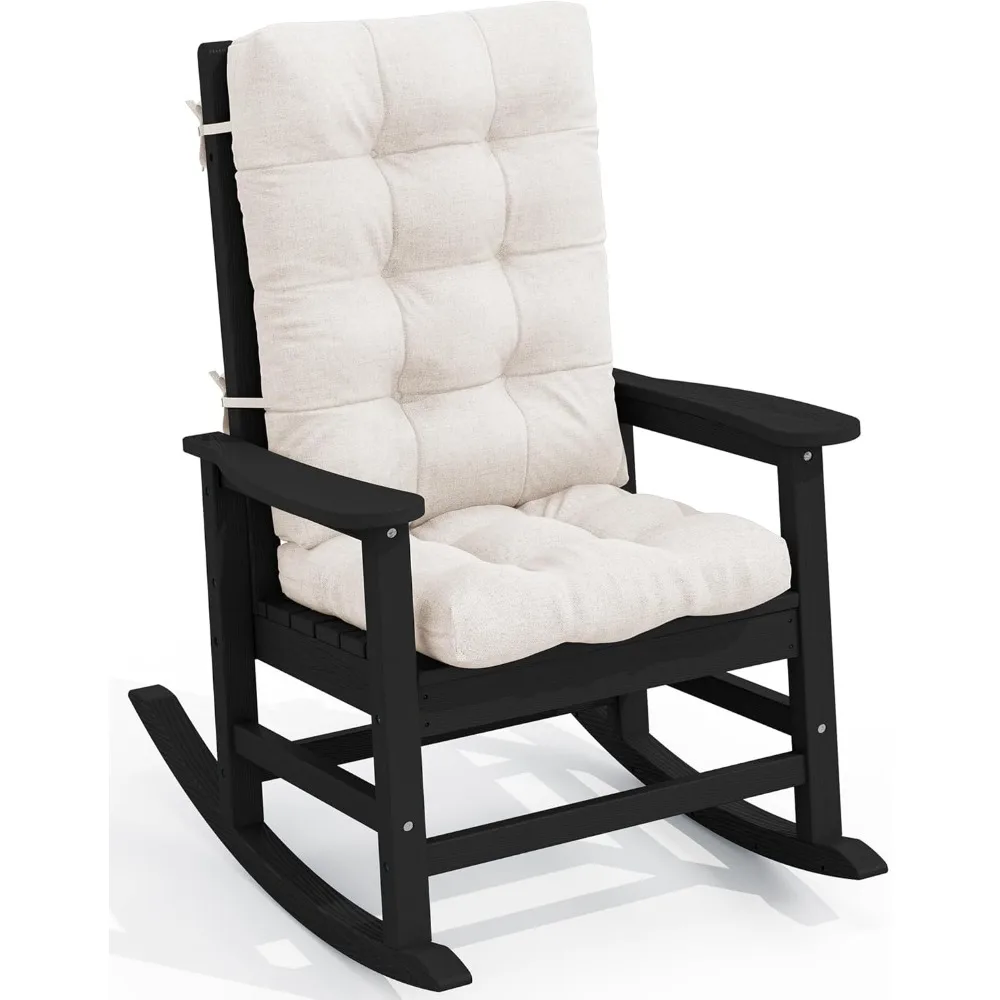 Oversized Outdoor Rocking Chair with Cushion, Patio Rocking Chairs for Porch, Black HDPE Rocker+Beige Cushion
Oversized Outdoor Rocking Chair with Cushion, Patio Rocking Chairs for Porch, Black HDPE Rocker+Beige Cushion