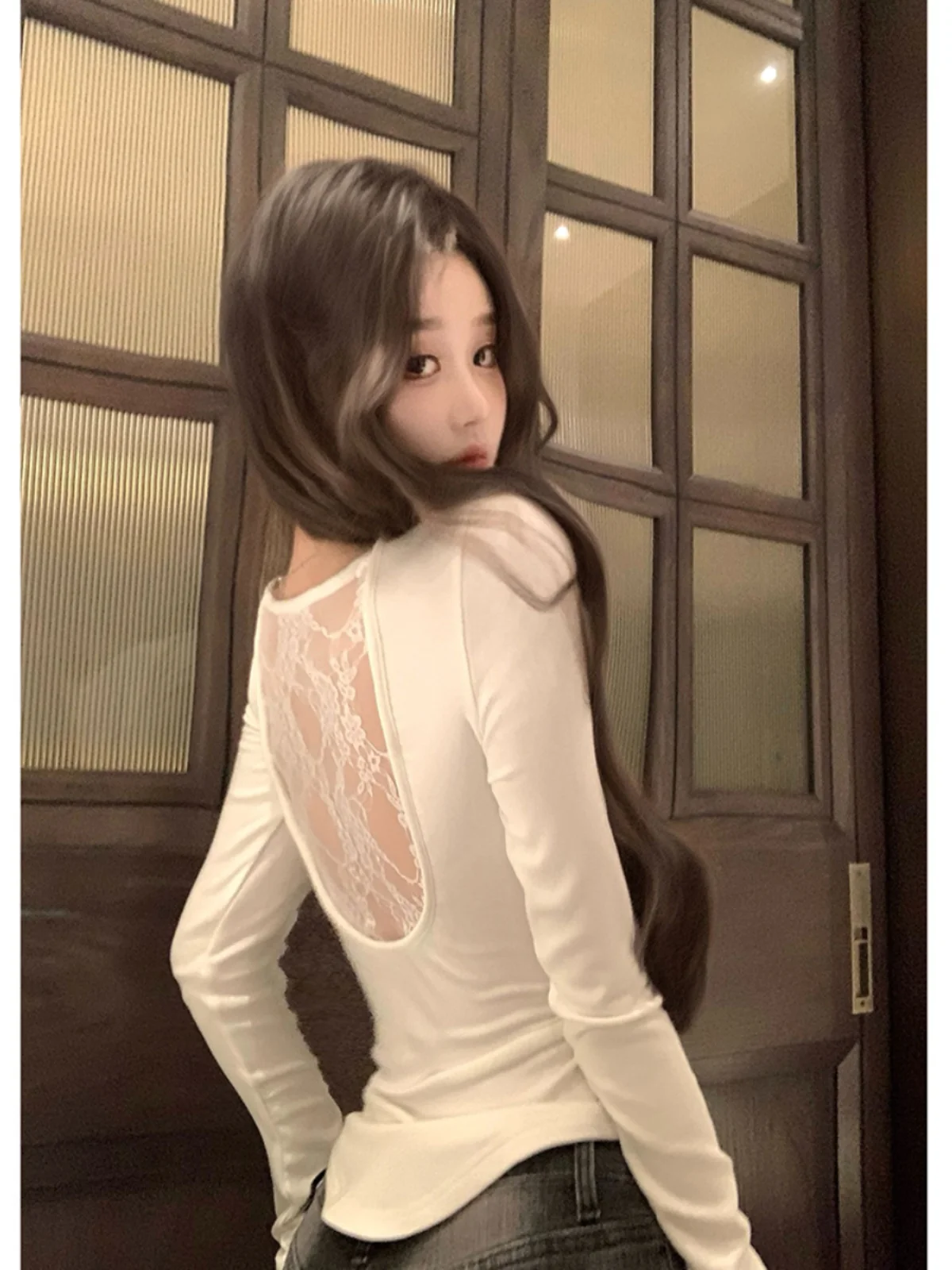 Pure Desire Sexy Long Sve T-irt Women's Spring New Tight ort Lace Splice Bal Beautiful Top Commute Sle round Ne
Pure Desire Sexy Long Sve T-irt Women's Spring New Tight ort Lace Splice Bal Beautiful Top Commute Sle round Ne