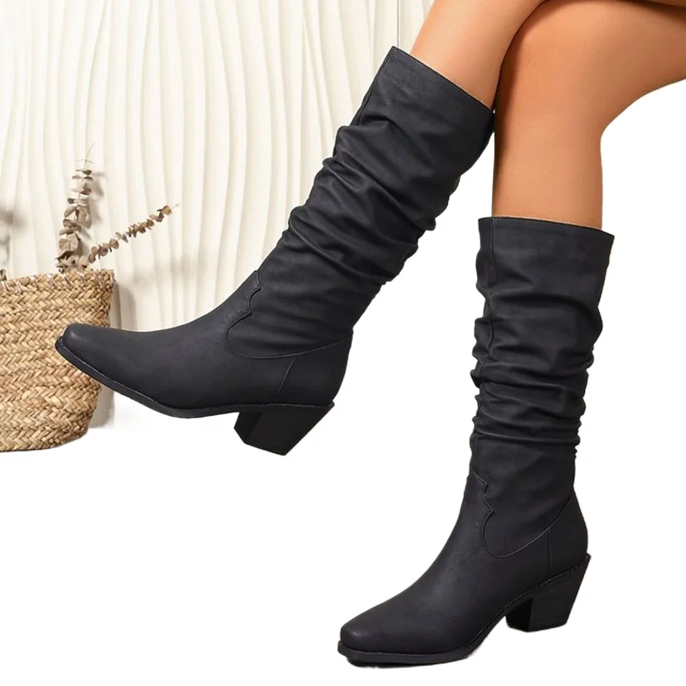 Knee High Boots Women Round Toe FashionThick High Heels Pointed Toe Wrinkled Pile Black Brown Long Boots for Women 75-6
Knee High Boots Women Round Toe FashionThick High Heels Pointed Toe Wrinkled Pile Black Brown Long Boots for Women 75-6