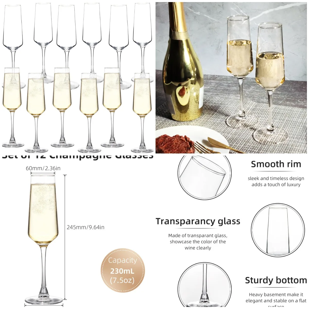 Set of 12 Champagne Flutes, Long Stem Clear Sparkling Wine Glasses for Party, Bar, Restaurant, Wine Toasting
Set of 12 Champagne Flutes, Long Stem Clear Sparkling Wine Glasses for Party, Bar, Restaurant, Wine Toasting