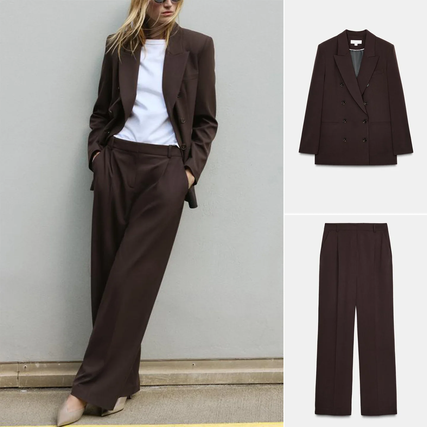 Женский двубортный длинный костюм-жакет с наплечниками и декоративными плиссированными брюками с высокой талией и прямым кроем
Женский двубортный длинный костюм-жакет с наплечниками и декоративными плиссированными брюками с высокой талией и прямым кроем