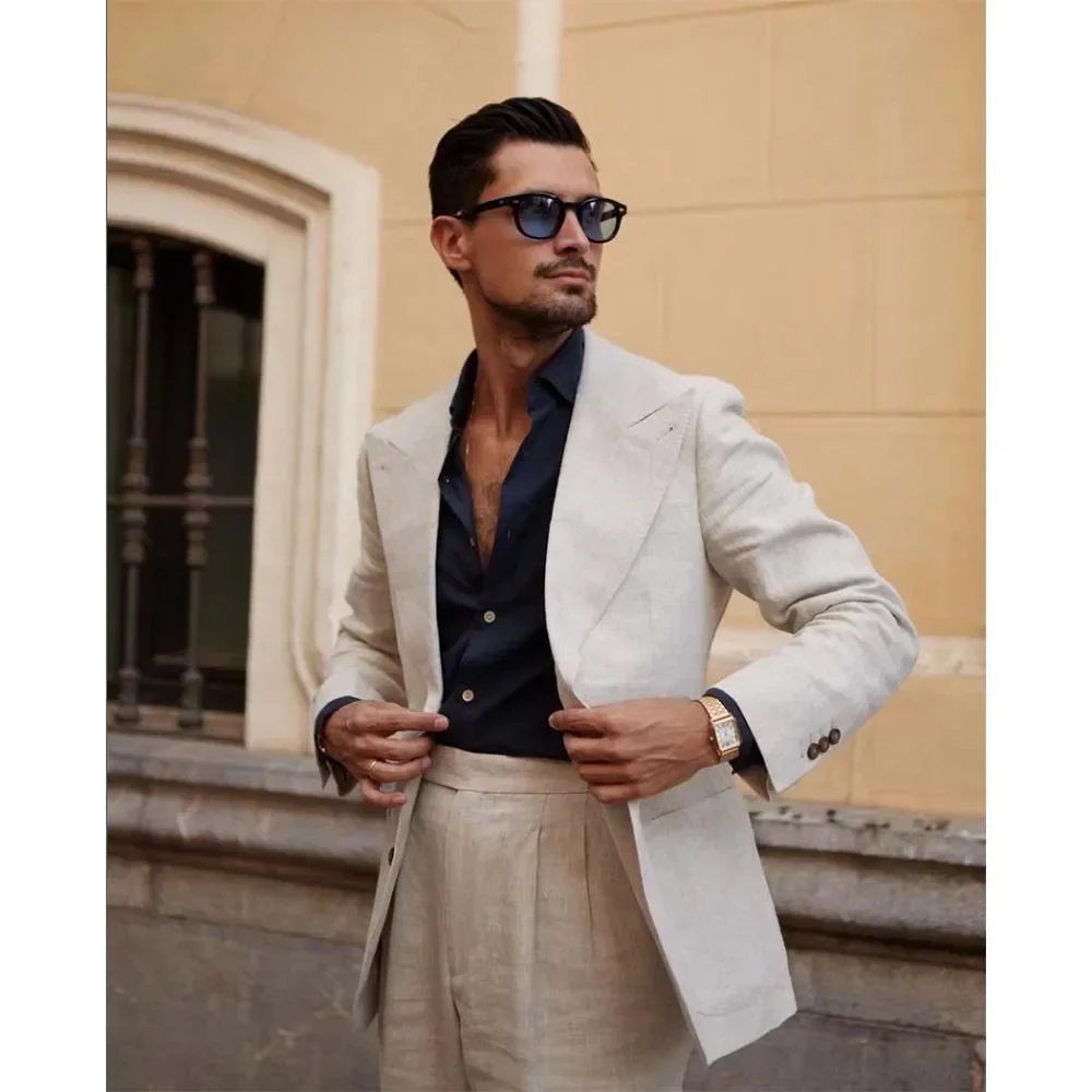 Summer Linen Men Suits Fashion Peak Lapel Single Breasted 2 Piece Smart Casual Beach Wedding Tuxedo Male Suit (Blazer+Pants)
Summer Linen Men Suits Fashion Peak Lapel Single Breasted 2 Piece Smart Casual Beach Wedding Tuxedo Male Suit (Blazer+Pants)