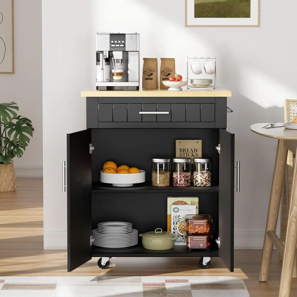 Mobile Kitchen Island Cart with Storage Cabinet, Shelves, and Towel Rack, Black
Mobile Kitchen Island Cart with Storage Cabinet, Shelves, and Towel Rack, Black