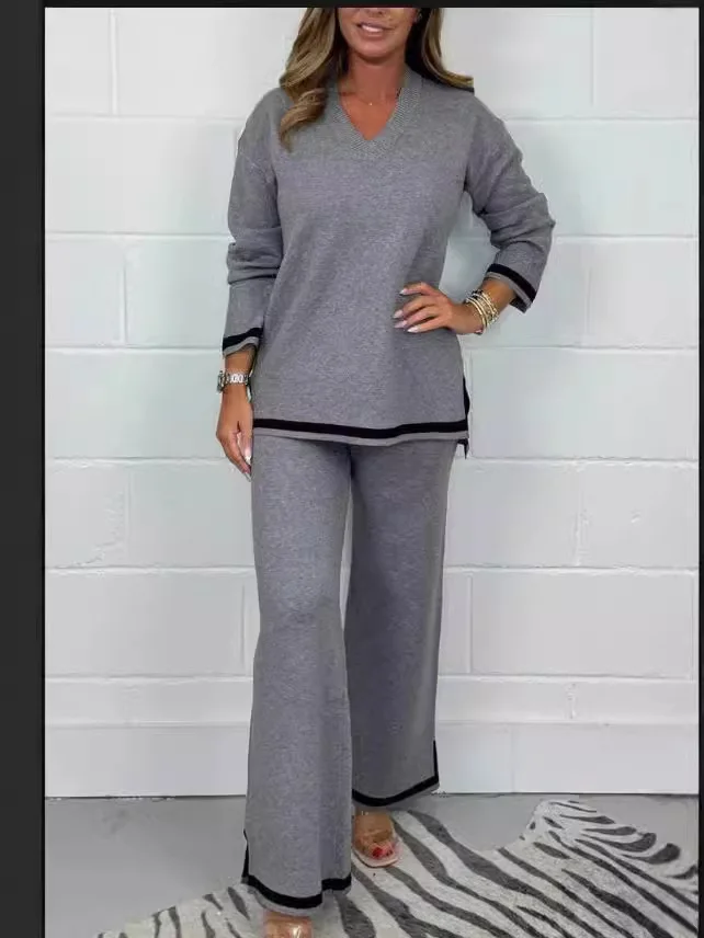 Casual Commuting 2 Piece Set Loose V-neck Long Sleeved Pullover Elastic Waist Wide Leg Pants Set Autumn Fashion Women Clothing
Casual Commuting 2 Piece Set Loose V-neck Long Sleeved Pullover Elastic Waist Wide Leg Pants Set Autumn Fashion Women Clothing