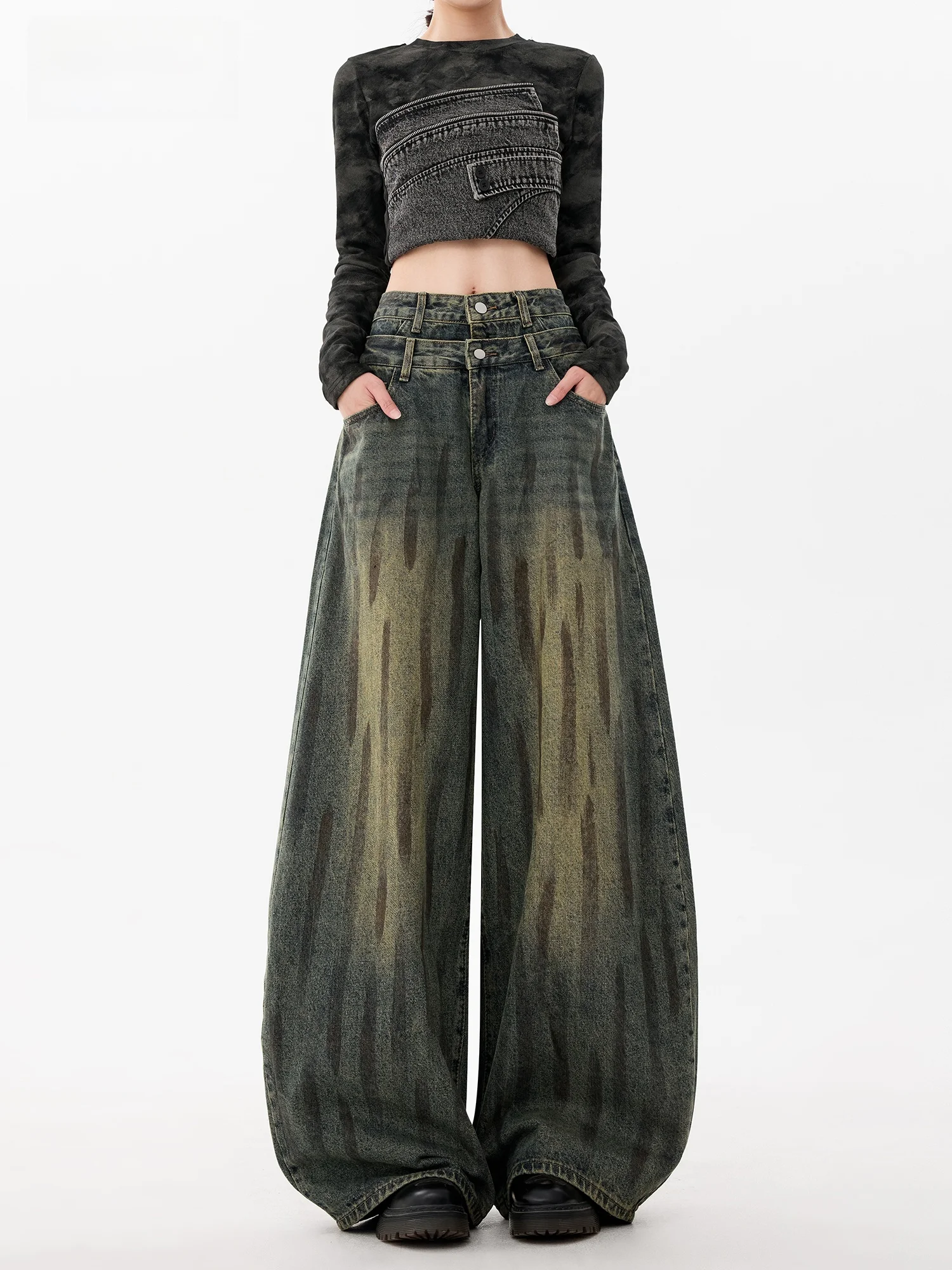 Women's Winter Wide Leg Jeans Knife Casual Striped Graffiti Double Waist Design Faux Two-Piece Jeans Denim Pants
Women's Winter Wide Leg Jeans Knife Casual Striped Graffiti Double Waist Design Faux Two-Piece Jeans Denim Pants
