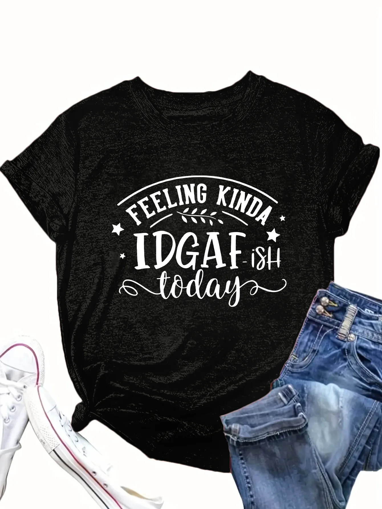 Plus - Size Women's Black T - Shirt, "FEELING KINDA IDGAF - ish today" Slogan Graphic Oversized Tee
Plus - Size Women's Black T - Shirt, "FEELING KINDA IDGAF - ish today" Slogan Graphic Oversized Tee