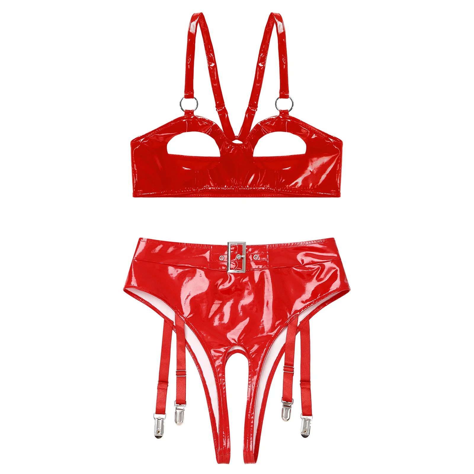 Womens Wet Look PU Leather Outfits Clubwear Bra Top with Garter Clips Briefs Sets for Pole Dancing Burlesque Stage Performance
Womens Wet Look PU Leather Outfits Clubwear Bra Top with Garter Clips Briefs Sets for Pole Dancing Burlesque Stage Performance