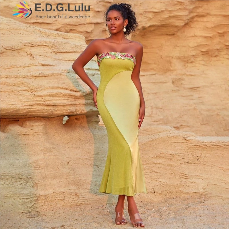 EDGLuLu Strapless 3d Flower Splicing Green Dresses 2025 Woman Sleeveless Backless Elegant Long Mermaid Dresses 0618
EDGLuLu Strapless 3d Flower Splicing Green Dresses 2025 Woman Sleeveless Backless Elegant Long Mermaid Dresses 0618