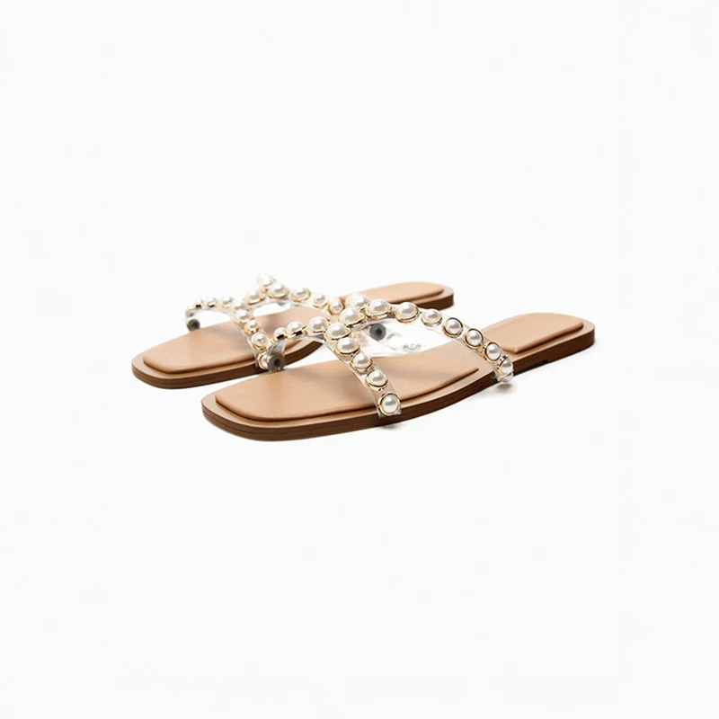 Шлепанцы женские с жемчугом, сандалии с прозрачными ремешками, плоская подошва, римские сандалии, повседневные модные тапочки, лето 2023 
Шлепанцы женские с жемчугом, сандалии с прозрачными ремешками, плоская подошва, римские сандалии, повседневные модные тапочки, лето 2023