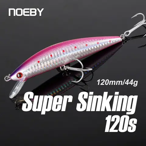 Noeby 120mm 44g Heavy Sinking Minnow Fishing Lure Long Casting Wobbler Artificial Hard Bait for Sea Bass Saltwater Fishing Lure
