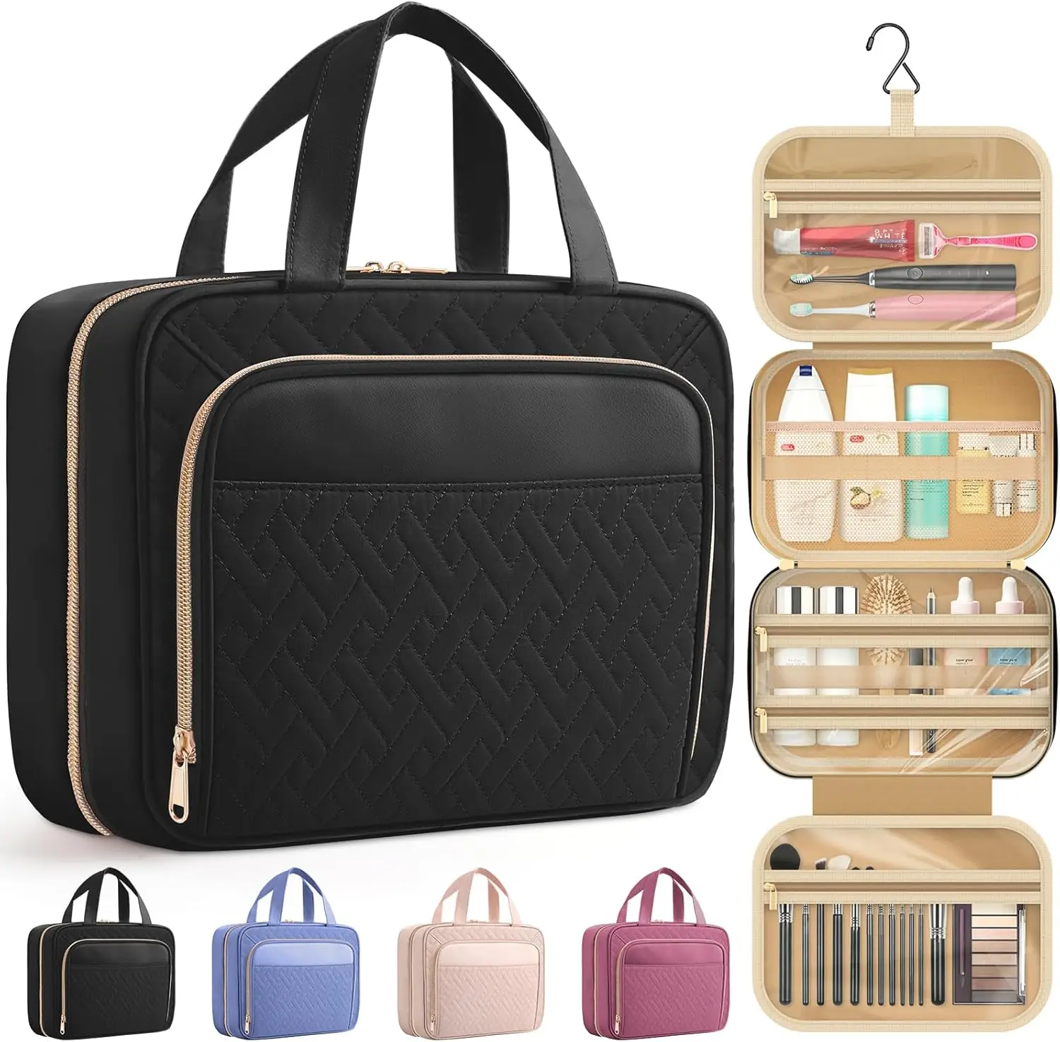 Waterproof Travel Toiletry Bag with Hanging Hook, Multiple Pockets, 11.2x3.2x8.9 in, Black
Waterproof Travel Toiletry Bag with Hanging Hook, Multiple Pockets, 11.2x3.2x8.9 in, Black