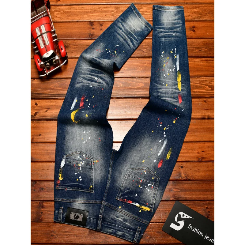 Paint Print Retro Jeans for Men Street Style Trendy Handsome Men's Clothing Distressed Slim Fit American Style Men's Pants
Paint Print Retro Jeans for Men Street Style Trendy Handsome Men's Clothing Distressed Slim Fit American Style Men's Pants