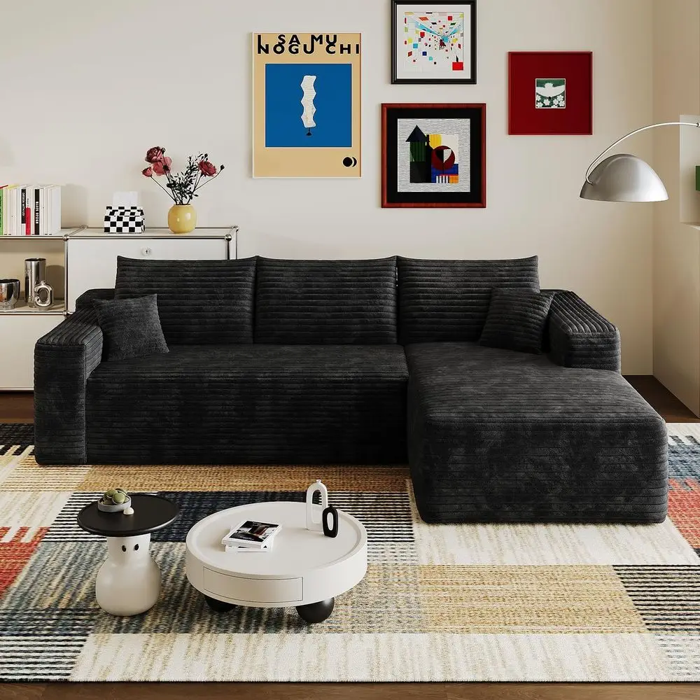 96 L-Shape Cloud Couch with Chaise in Corduroy Fabric, Memory Foam, No Assembly Needed (Black)
96 L-Shape Cloud Couch with Chaise in Corduroy Fabric, Memory Foam, No Assembly Needed (Black)