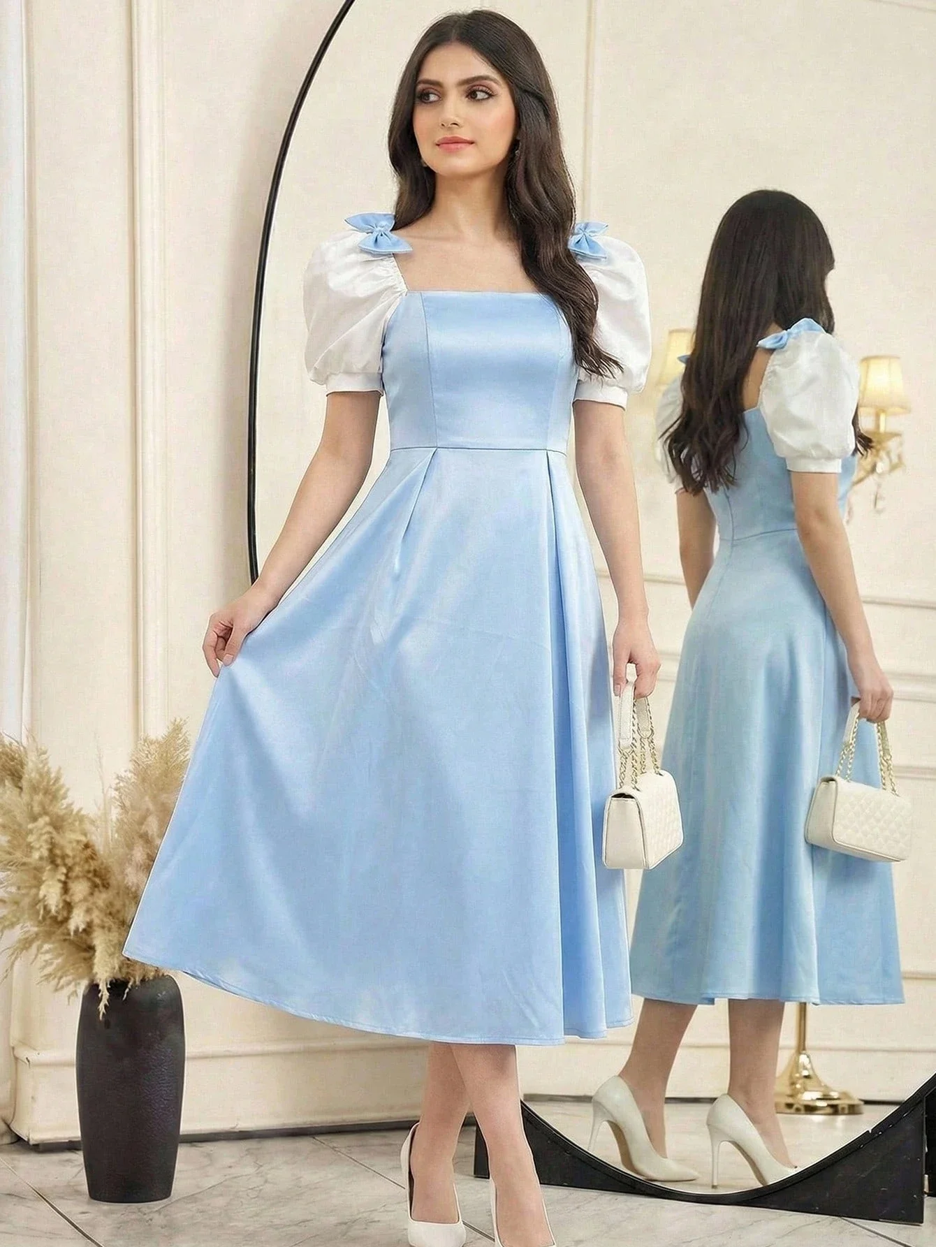 Sky Blue Square Neck Puff Sleeve Formal Dress Women Knee Length Solid Color
Sky Blue Square Neck Puff Sleeve Formal Dress Women Knee Length Solid Color