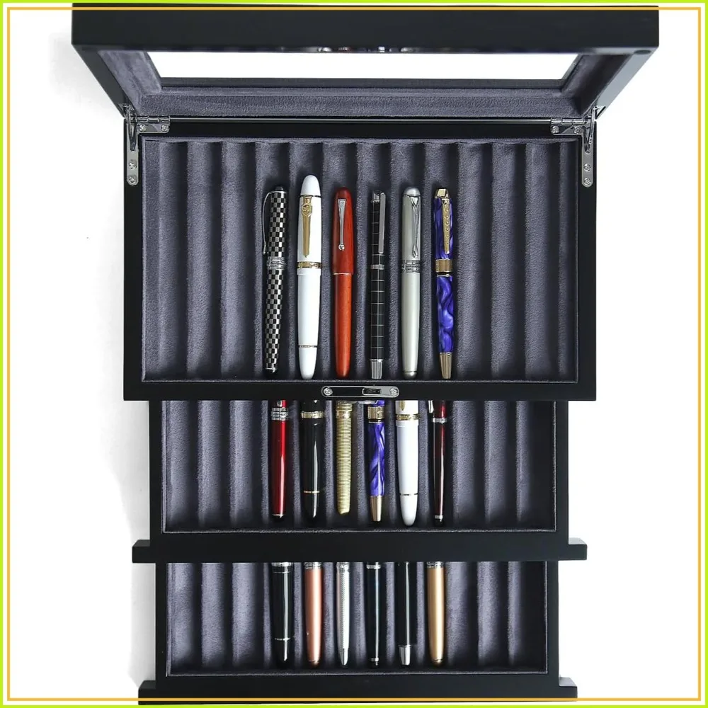Wood Pen Display Case 36 Slot Fountain Pen Box with Drawer, Glass Window Organizer
Wood Pen Display Case 36 Slot Fountain Pen Box with Drawer, Glass Window Organizer