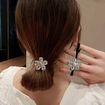 여성용 헤어 타이, 포니테일 탄성 고무 밴드, 크리스탈 쥬얼리 장식, 고급스럽고 귀여운 액세서리, 여름