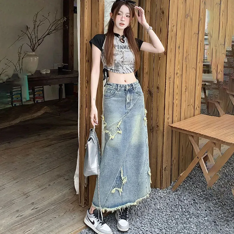 New Women's Denim Skirt Summer High-waisted A-line Mid-length Skirts Fashion Female Design Of Veneer Rough Edge Denim Skirts 4XL
New Women's Denim Skirt Summer High-waisted A-line Mid-length Skirts Fashion Female Design Of Veneer Rough Edge Denim Skirts 4XL