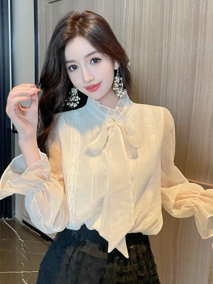 2024 New French Style Stand Collar Bow Long Sleeve Women Tops Niche Advanced Elegant Chiffon Apricot Women's Blouses
2024 New French Style Stand Collar Bow Long Sleeve Women Tops Niche Advanced Elegant Chiffon Apricot Women's Blouses