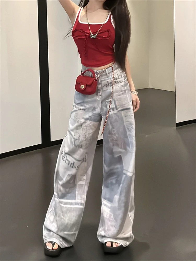 Women's Newspaper Print Design Personality Jeans Young Girl Summer Thin Straight Bottoms Vintage Trousers Female Wide Leg Pants
Women's Newspaper Print Design Personality Jeans Young Girl Summer Thin Straight Bottoms Vintage Trousers Female Wide Leg Pants