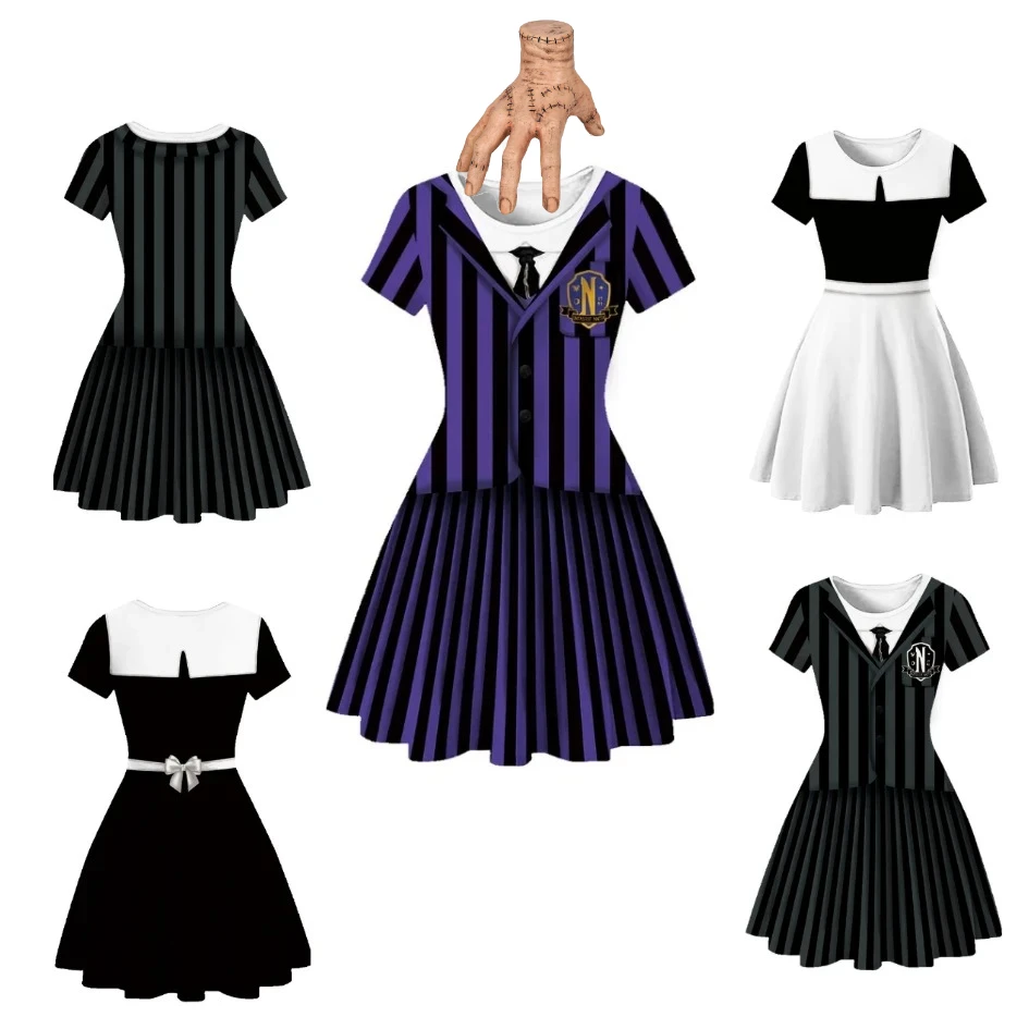 Movie Wednesday Cosplay Addams Prop hand Children Skirt Uniform Dress Vestidos Nevermore School Uniform Dress Set for Halloween
Movie Wednesday Cosplay Addams Prop hand Children Skirt Uniform Dress Vestidos Nevermore School Uniform Dress Set for Halloween