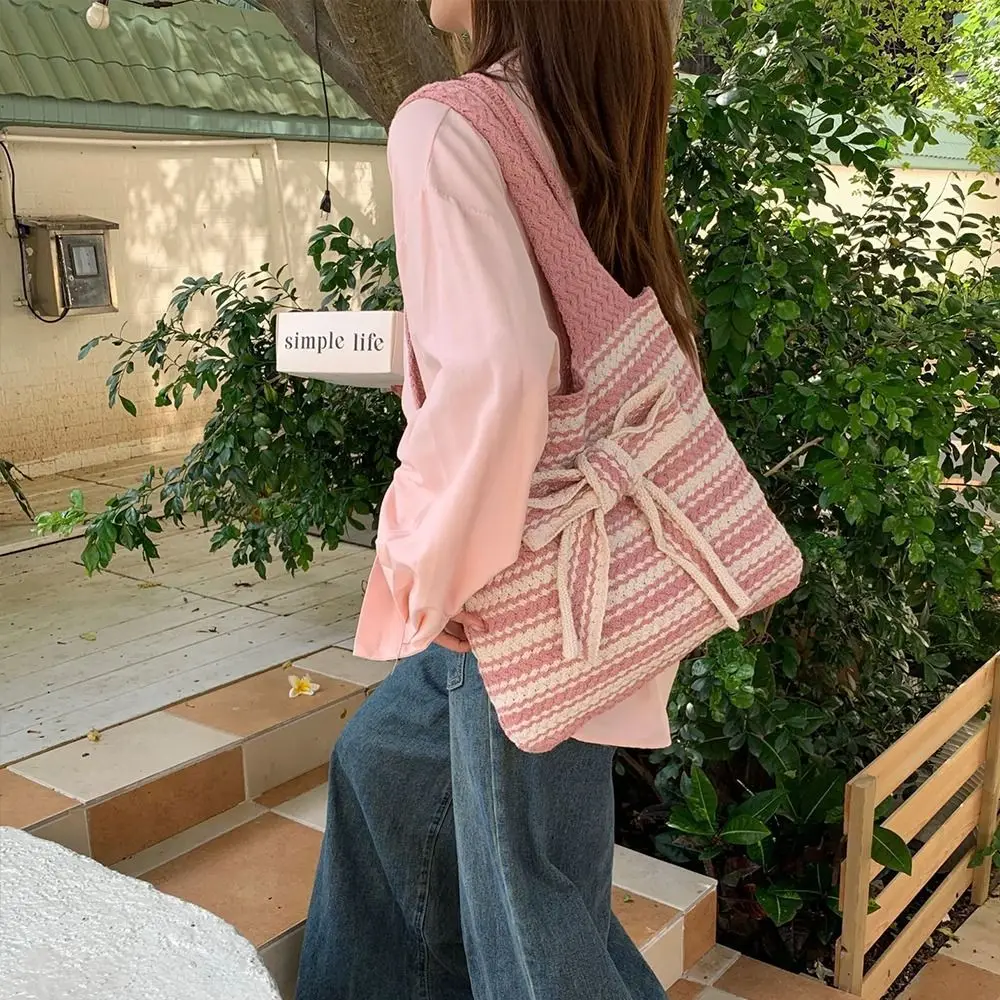 New Bow Striped Crochet Tote Bag Handmade Casual Woven Shoulder Bag Multicolor Large Capacity Hand Knitted Bag for Women
New Bow Striped Crochet Tote Bag Handmade Casual Woven Shoulder Bag Multicolor Large Capacity Hand Knitted Bag for Women