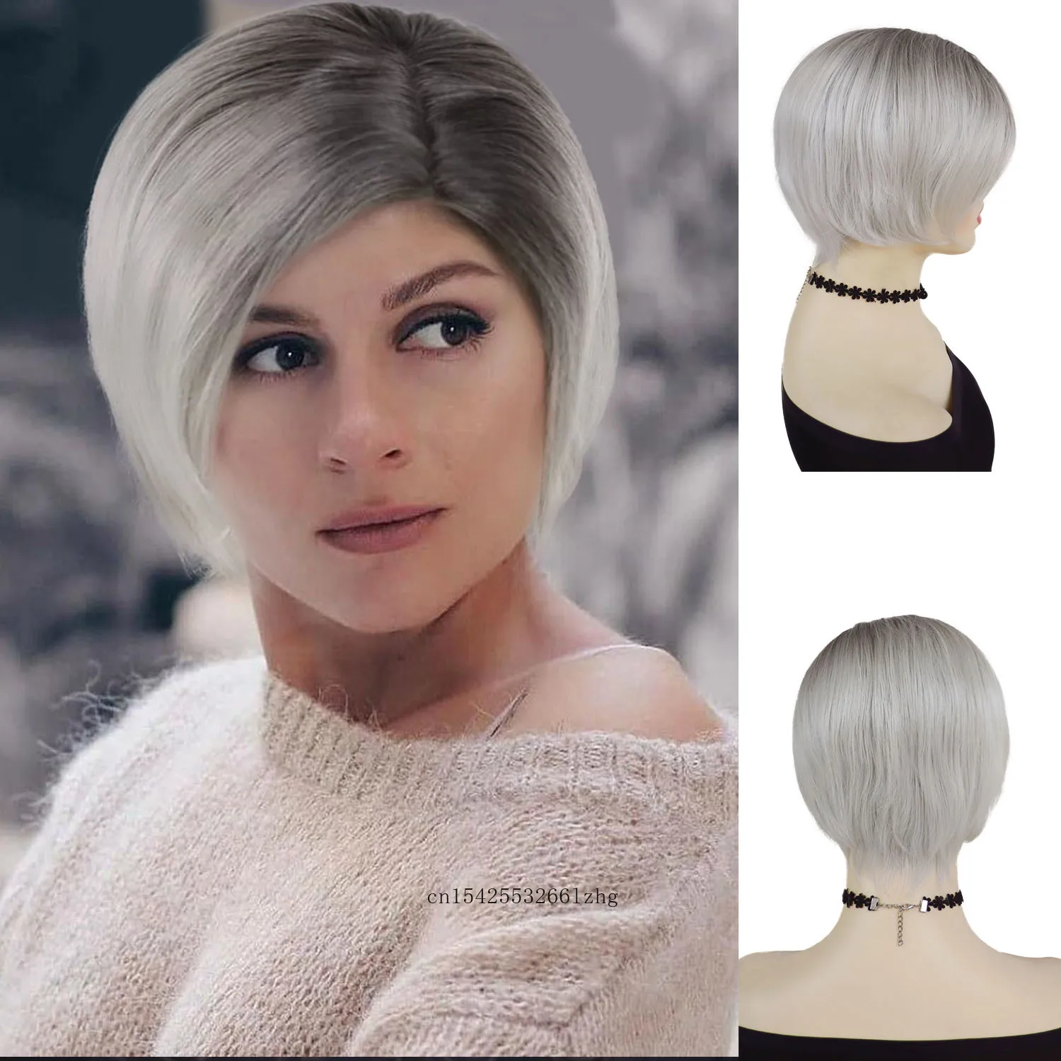 Synthetic Wig for White Women Short Ombre Silver Bobs Cuts Wig Side Parting Hairstyle Straight Hair Cosplay Costume Halloween
Synthetic Wig for White Women Short Ombre Silver Bobs Cuts Wig Side Parting Hairstyle Straight Hair Cosplay Costume Halloween