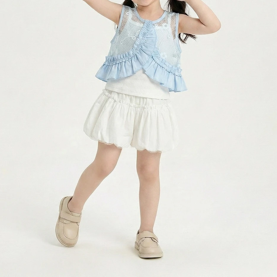 2026 New Summer Girls 3 Piece Set Fashion Mesh Ruffle Vest Sling Tank Top Bud Skirt Pants Pastoral Style for Little Girls
2026 New Summer Girls 3 Piece Set Fashion Mesh Ruffle Vest Sling Tank Top Bud Skirt Pants Pastoral Style for Little Girls