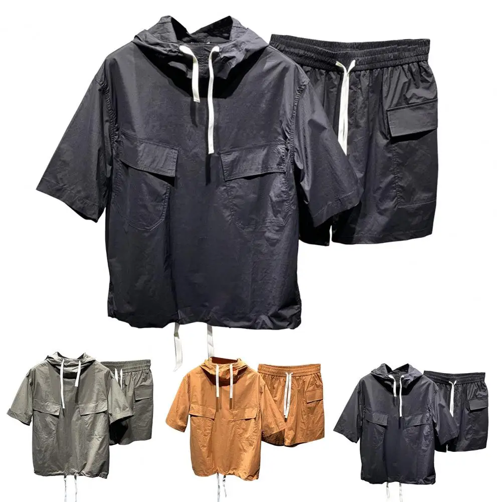 2Pcs/Set Men Summer Casual Outfit Hooded Drawstring Tops Elastic Waist Wide Leg Shorts Set Solid Color Wide Leg Cargo Outfit
2Pcs/Set Men Summer Casual Outfit Hooded Drawstring Tops Elastic Waist Wide Leg Shorts Set Solid Color Wide Leg Cargo Outfit
