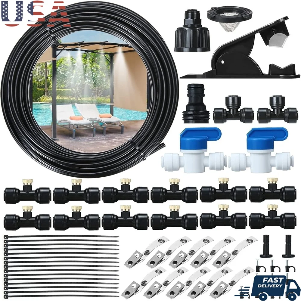 Наружная система охлаждения запотевания, 50 футов, с 12 латунными насадками, адаптеры для крана, распыление воды под высоким давлением, патио, садовый бассейн 
Наружная система охлаждения запотевания, 50 футов, с 12 латунными насадками, адаптеры для крана, распыление воды под высоким давлением, патио, садовый бассейн